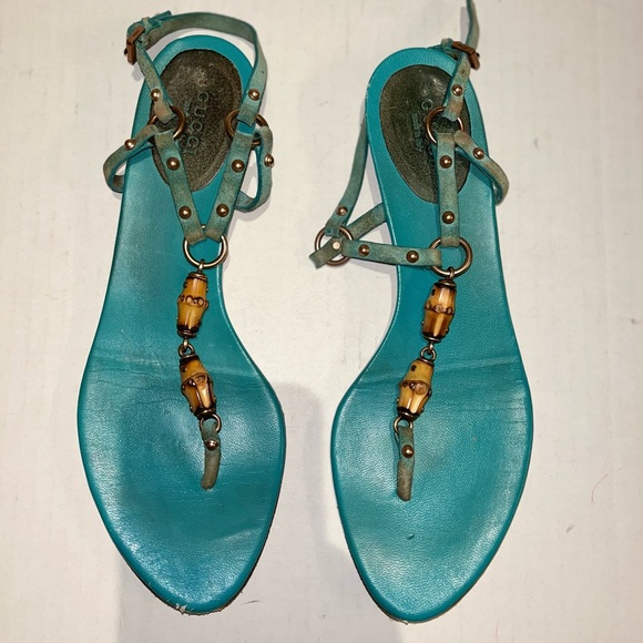 Gucci Aqua Sandals with Amber Beads - Picture 1 of 6